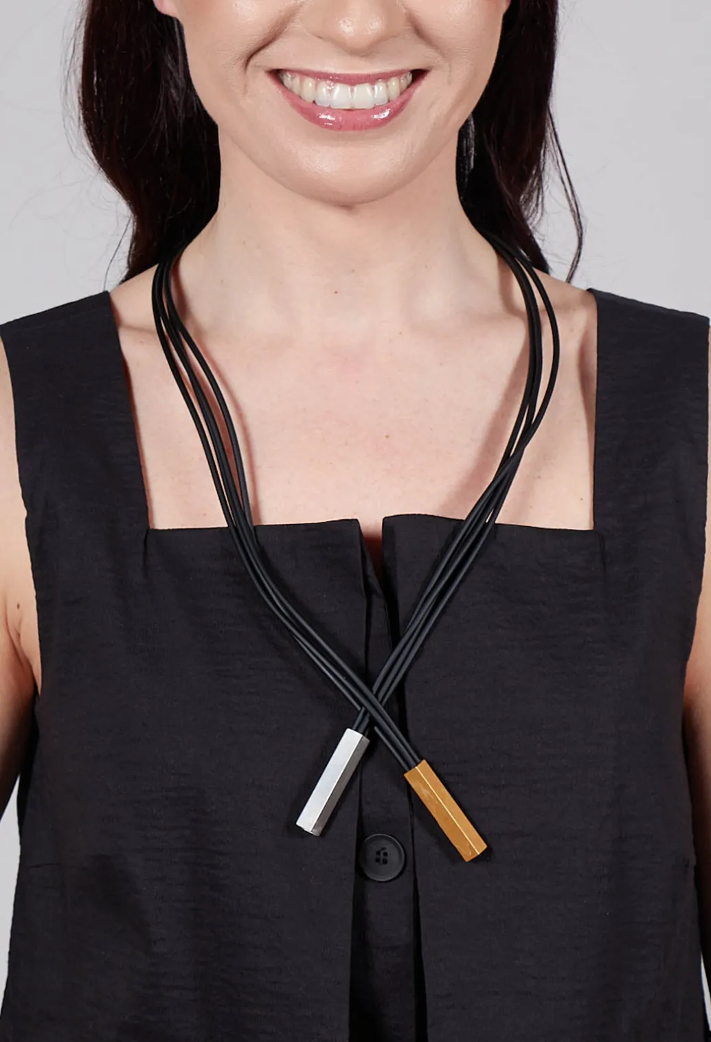 PVC Four Row Necklace with Bi-Coloured Parts in Black