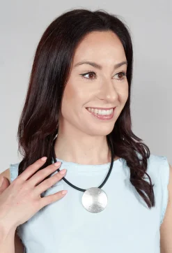 PVC Necklace with Silver Plated Zamak Pendant in Black