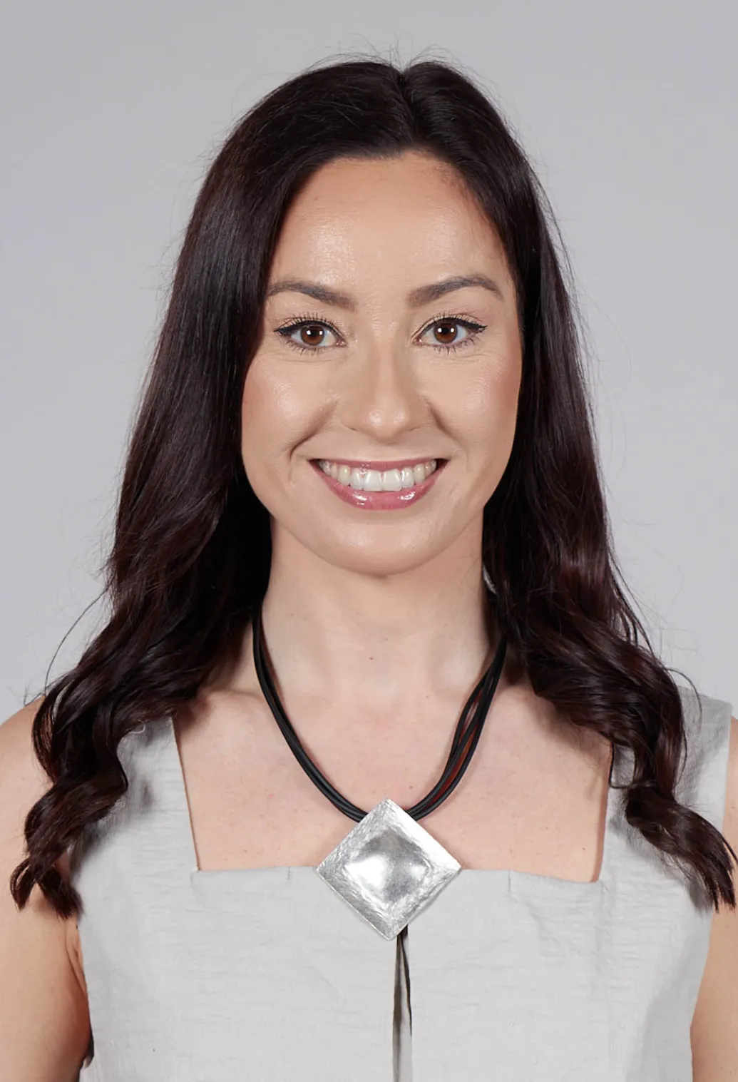 PVC Three Row Necklace with Square Zamak Pendant in Black
