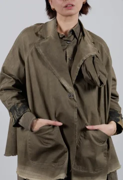 Raw Edge Jacket in Over Gabardina and Raso di Viscosa Green Tuscany