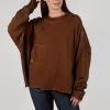 Raw Edged Stitch Top in Original Brown