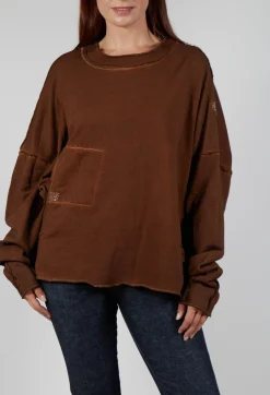 Raw Edged Stitch Top in Original Brown