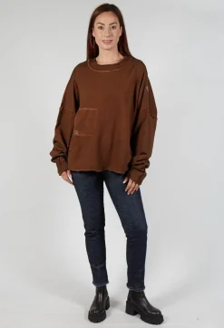 Raw Edged Stitch Top in Original Brown