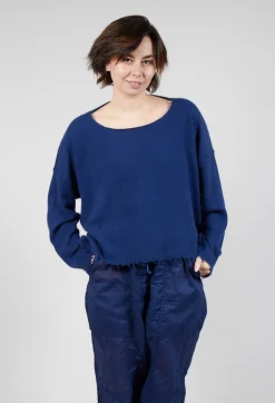 Raw Hem Boat Neckline Jumper in Ocean
