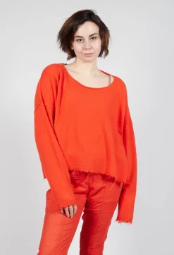 Raw Hem Boat Neckline Jumper in Mandarine