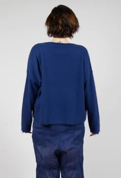 Raw Hem Boat Neckline Jumper in Ocean