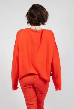 Raw Hem Boat Neckline Jumper in Mandarine