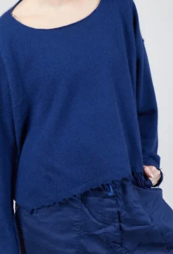 Raw Hem Boat Neckline Jumper in Ocean
