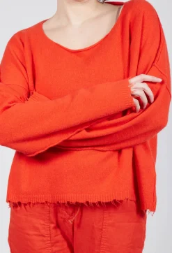 Raw Hem Boat Neckline Jumper in Mandarine