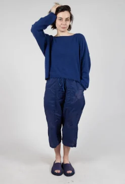 Raw Hem Boat Neckline Jumper in Ocean