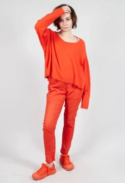 Raw Hem Boat Neckline Jumper in Mandarine