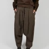 Relaxed Drop Crotch Trousers in Camel Check