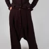 Relaxed Drop Crotch Trousers in Merlot Check