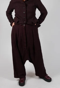 Relaxed Drop Crotch Trousers in Merlot Check