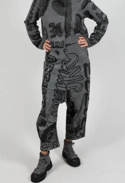 Relaxed Drop Crotch Trousers in Rock Big Print