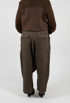 Relaxed Drop Crotch Trousers in Camel Check