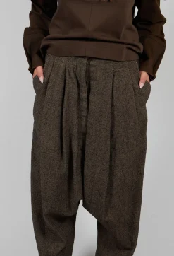 Relaxed Drop Crotch Trousers in Camel Check
