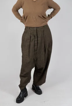 Relaxed Drop Crotch Trousers in Camel Check