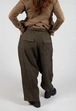 Relaxed Drop Crotch Trousers in Camel Check