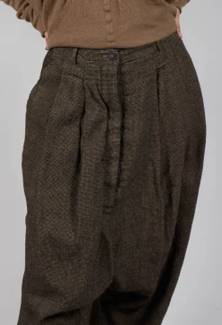 Relaxed Drop Crotch Trousers in Camel Check