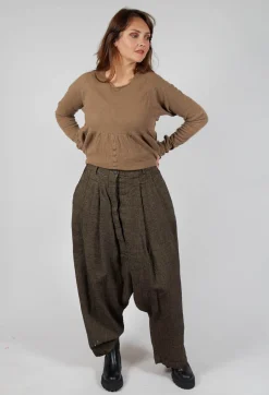 Relaxed Drop Crotch Trousers in Camel Check