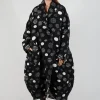Relaxed Fit Coat in Black with White Pois
