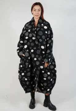 Relaxed Fit Coat in Black with White Pois