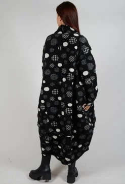 Relaxed Fit Coat in Black with White Pois