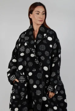 Relaxed Fit Coat in Black with White Pois