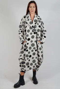Relaxed Fit Coat in White with Black Pois