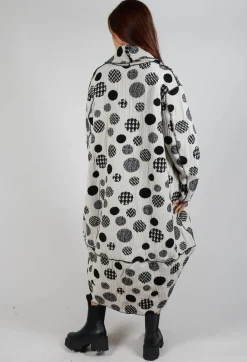 Relaxed Fit Coat in White with Black Pois