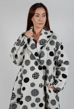 Relaxed Fit Coat in White with Black Pois