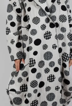 Relaxed Fit Coat in White with Black Pois