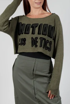 Relaxed Fit Cropped Jumper in Camp Print