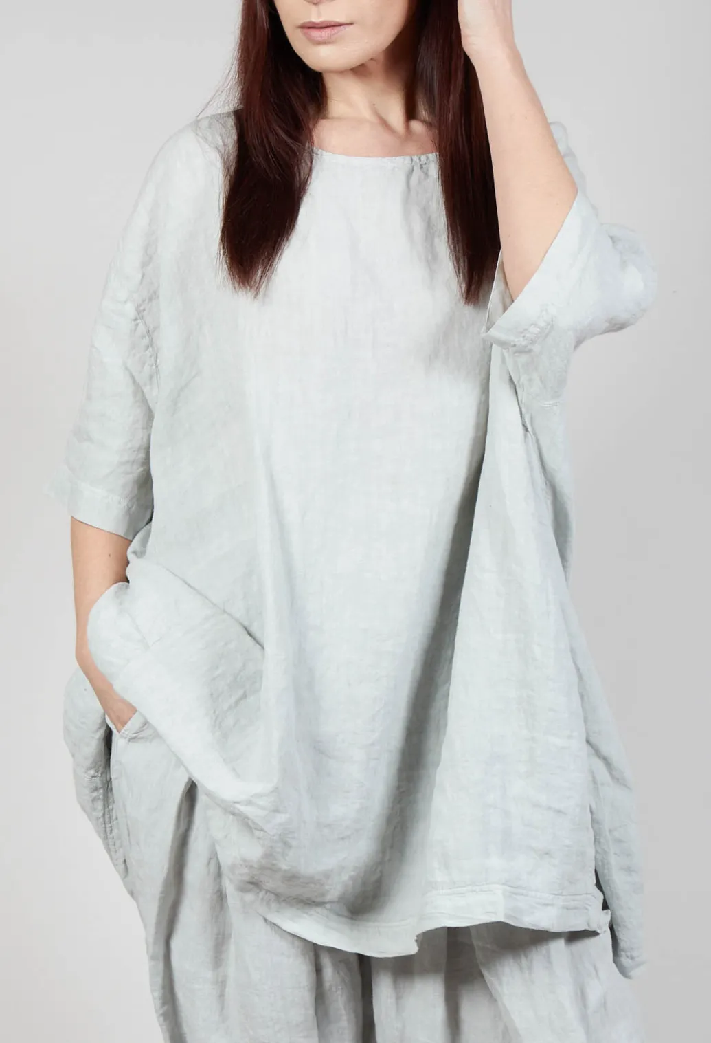 Relaxed Fit Linen Top in Grey