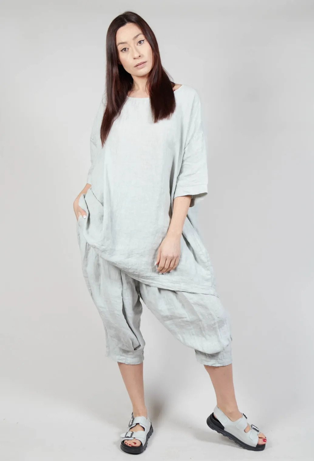 Relaxed Fit Linen Top in Grey