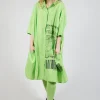 Relaxed Fit Shirt Dress with Lettering Motif in Lime Print