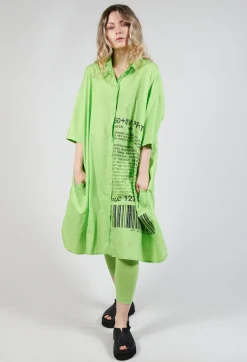 Relaxed Fit Shirt Dress with Lettering Motif in Lime Print