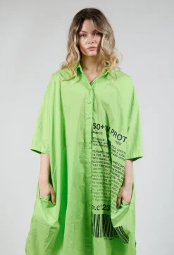 Relaxed Fit Shirt Dress with Lettering Motif in Lime Print