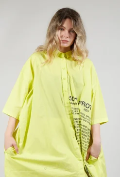 Relaxed Fit Shirt Dress with Lettering Motif in Sun Print
