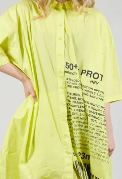 Relaxed Fit Shirt Dress with Lettering Motif in Sun Print