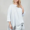 Relaxed Fit T Shirt with Drawstring Hem in Grey Print