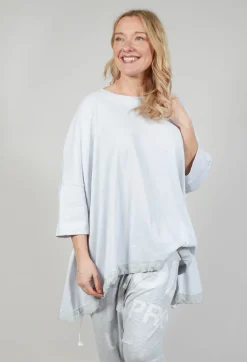 Relaxed Fit T Shirt with Drawstring Hem in Grey Print