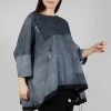 Relaxed Fit T Shirt with Drawstring Hem in Black Print
