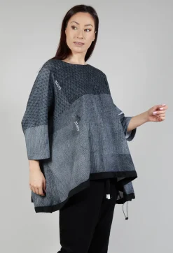 Relaxed Fit T Shirt with Drawstring Hem in Black Print