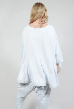 Relaxed Fit T Shirt with Drawstring Hem in Grey Print