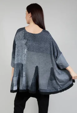 Relaxed Fit T Shirt with Drawstring Hem in Black Print
