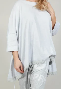 Relaxed Fit T Shirt with Drawstring Hem in Grey Print