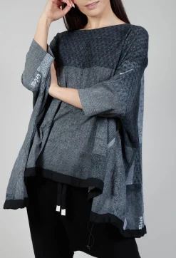 Relaxed Fit T Shirt with Drawstring Hem in Black Print