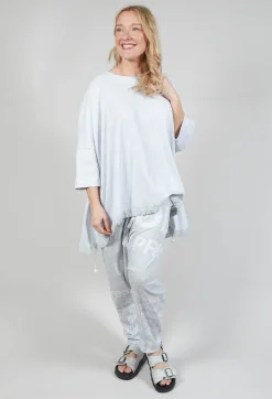 Relaxed Fit T Shirt with Drawstring Hem in Grey Print